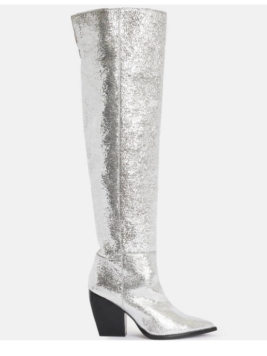 All Saints Shoes - All Saints Metallic Silver Leather Over-the-Knee Boots